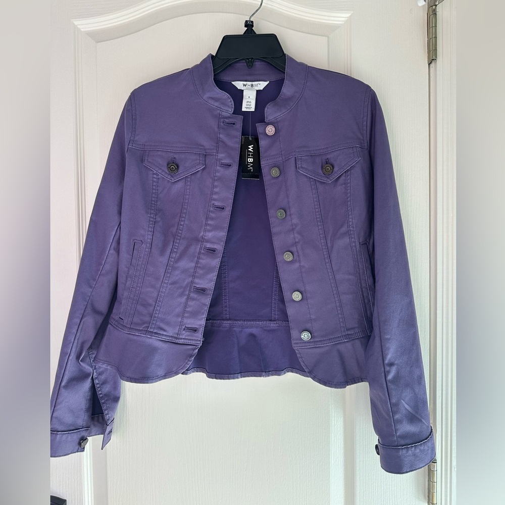 NWT Purple leather jean jacket MARDI GRAS